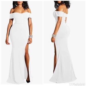 Elegant Off Shoulder High Slit Formal Party Long Red Mermaid Dress